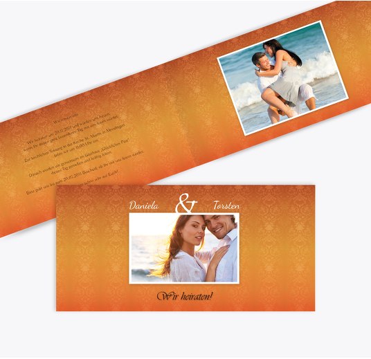 Hochzeit Einladung Din Eheversprechen Orange 215x105mm