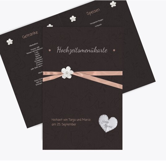 Hochzeit Menükarte sanfte Blüte PastellHellRot 148x210mm