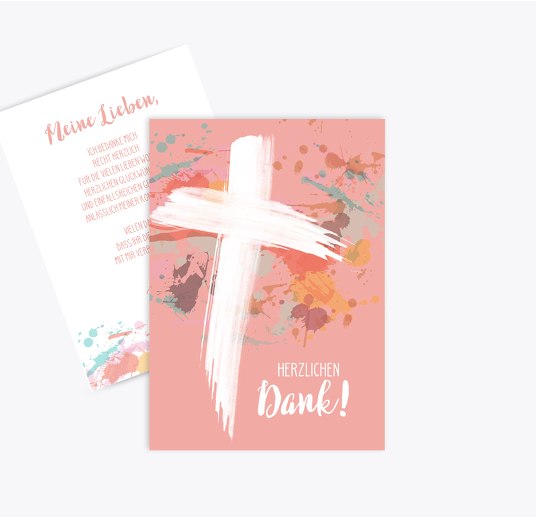 Konfirmation Dankeskarte einfach Bunt HellRot 105x148mm