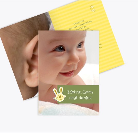 Baby Dankeskarte Grid KräftigHellGelb 105x148mm