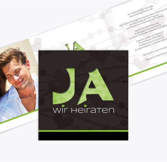 Hochzeit Einladung wilde Herzen Grasgruen 145x145mm
