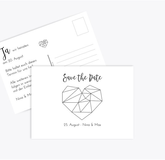 Save-the-Date straight heart Weiß 148x105mm