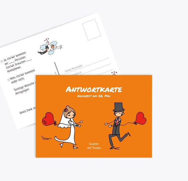 Hochzeit Antwortkarte Comic Brautpaar