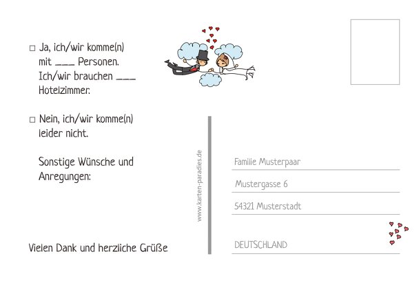 Ansicht 3 - Hochzeit Antwortkarte Comic Brautpaar