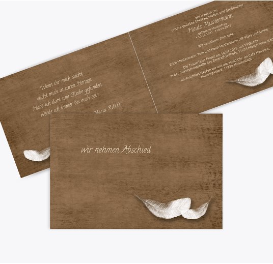 Trauerkarte Feder quer braunmatsch 170x114mm