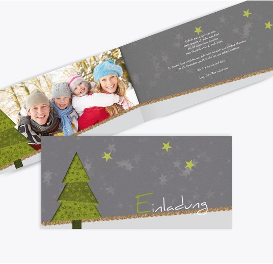 Foto Einladung Farbbäumchen DunkelGrasGrün 215x105mm