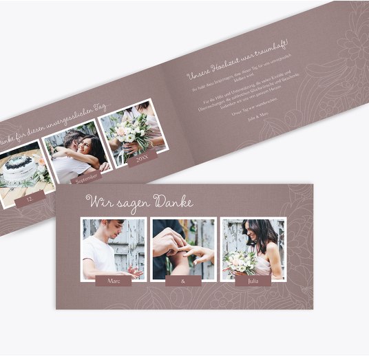 Hochzeit Dankeskarte Vintage Flower HellRotMatt 215x105mm