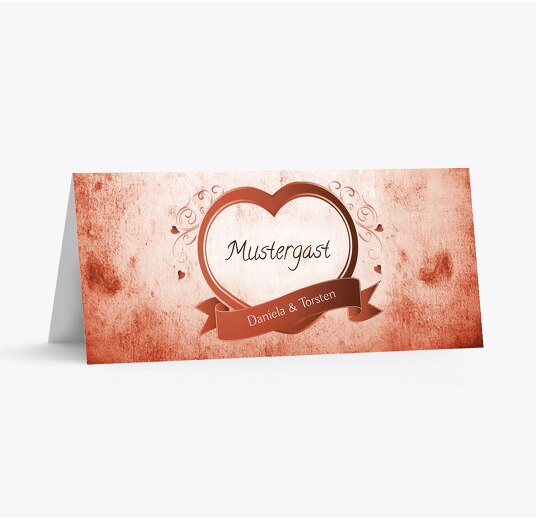 Hochzeit Tischkarte Herz dunkelorange 100x44mm