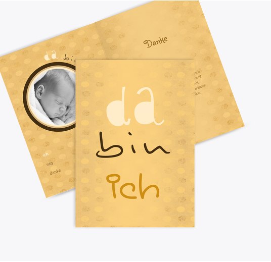 Baby Dankeskarte da bin ich BeigeOrange 105x148mm
