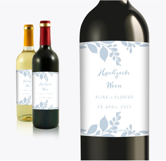 Hochzeit Flaschenetikett Blauregen HellgrauBlau 90x120mm