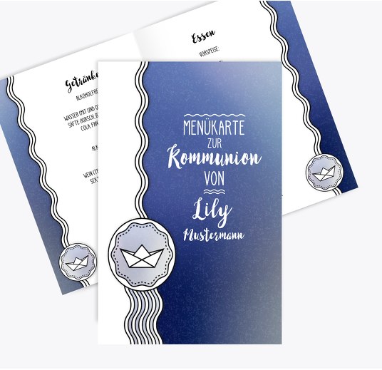 Kommunion Menükarte Schifffahrt Blauheller 148x210mm