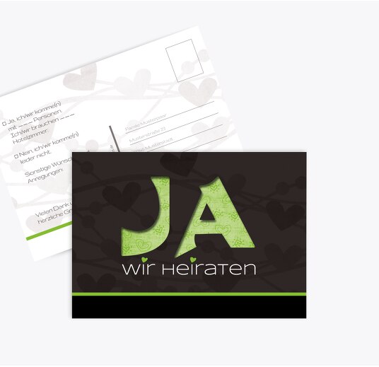 Hochzeit Antwortkarte wilde Herzen Grasgruen 148x105mm