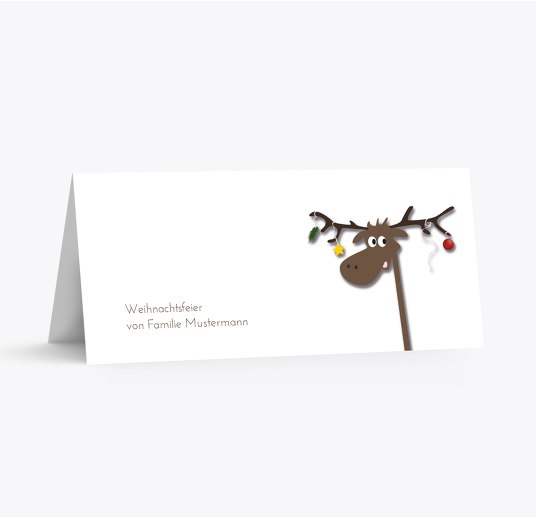 Tischkarte Elch Weiß 100x44mm