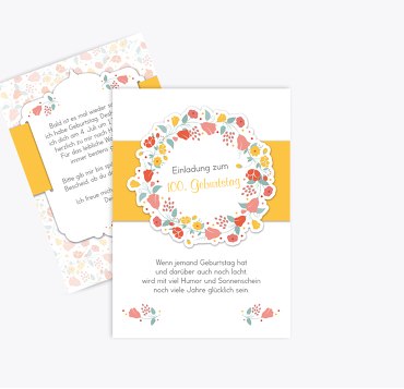 Geburtstagseinladung Blumenkranz 100