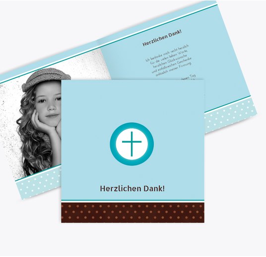 Firmung Danke Kreuzhostie babyblau 145x145mm