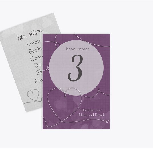 Tischnummer ewiges Band LilaFlieder 105x148mm
