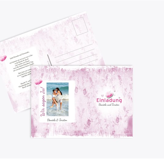 Save-the-Date Din romantische Liebe Pinkdunkellila 148x105mm