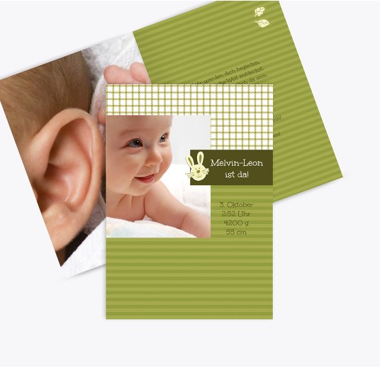 Geburtskarte Grid Matschgrün 105x148mm