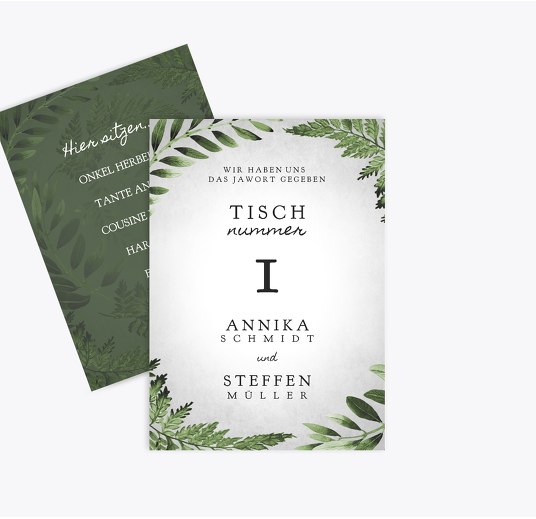 Tischnummer Blätterwerk DunkelGrün 105x148mm