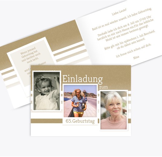 Geburtstagseinladung Fotostrecke Hellbraun 148x105mm