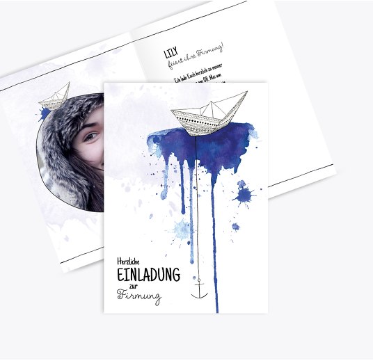 Firmung Einladung Origamischiff Blau 105x148mm