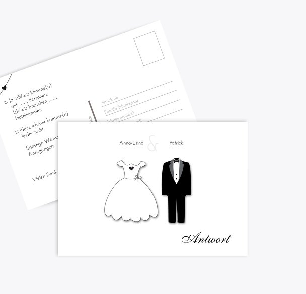 Hochzeit Antwortkarte dress and suit