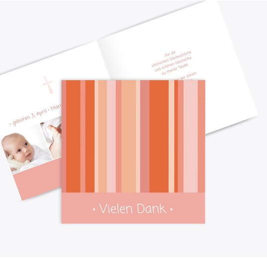 Taufe Dankeskarte 3Bilder PastellHellRot 145x145mm