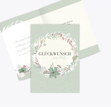 Glückwunschkarte zur Geburt Blumenranke