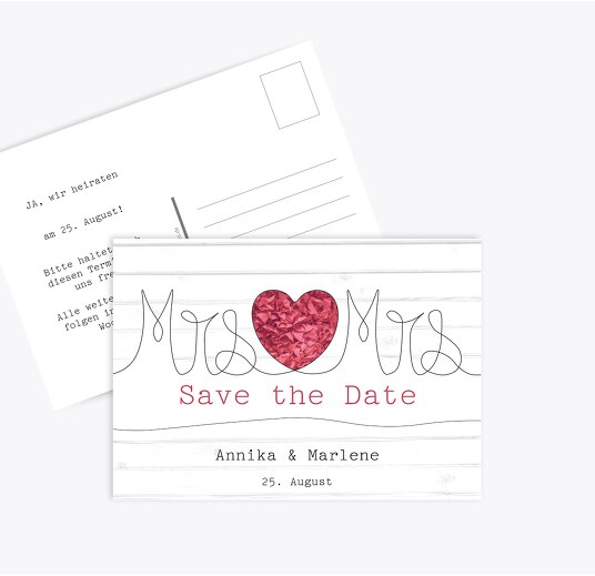 Save-the-Date Mrs&Mrs PinkLeuchtend 148x105mm