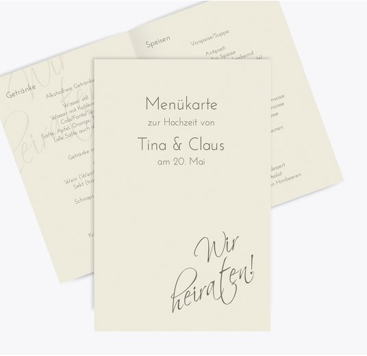 Hochzeit Menükarte Liebesbotschaft Beige 148x210mm