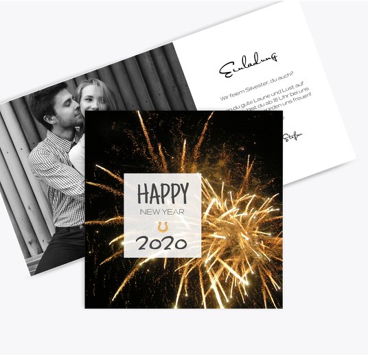 Neujahrskarte Silvesterparty Schwarz 145x145mm