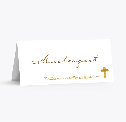 Taufe Tischkarte Goldrausch OckerGelb 100x44mm