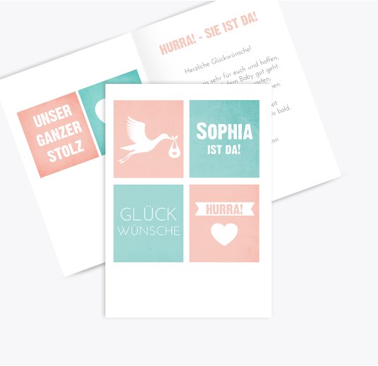 Glückwünschkarten zur Geburt Stolz hellesTuerkis 105x148mm