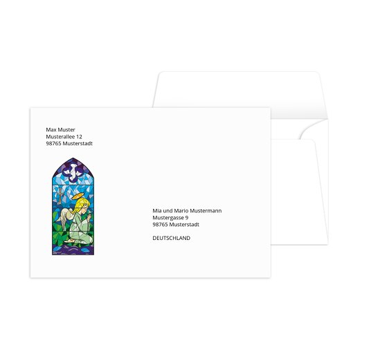 Taufe Umschlag Kirchenfenster Blau 161x114mm