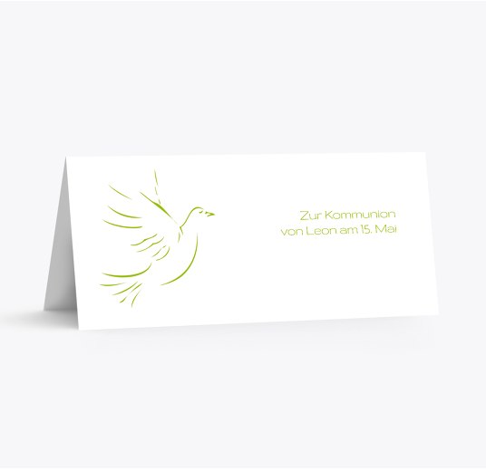 Kommunion Tischkarte Pigeon Lindgrün 100x44mm