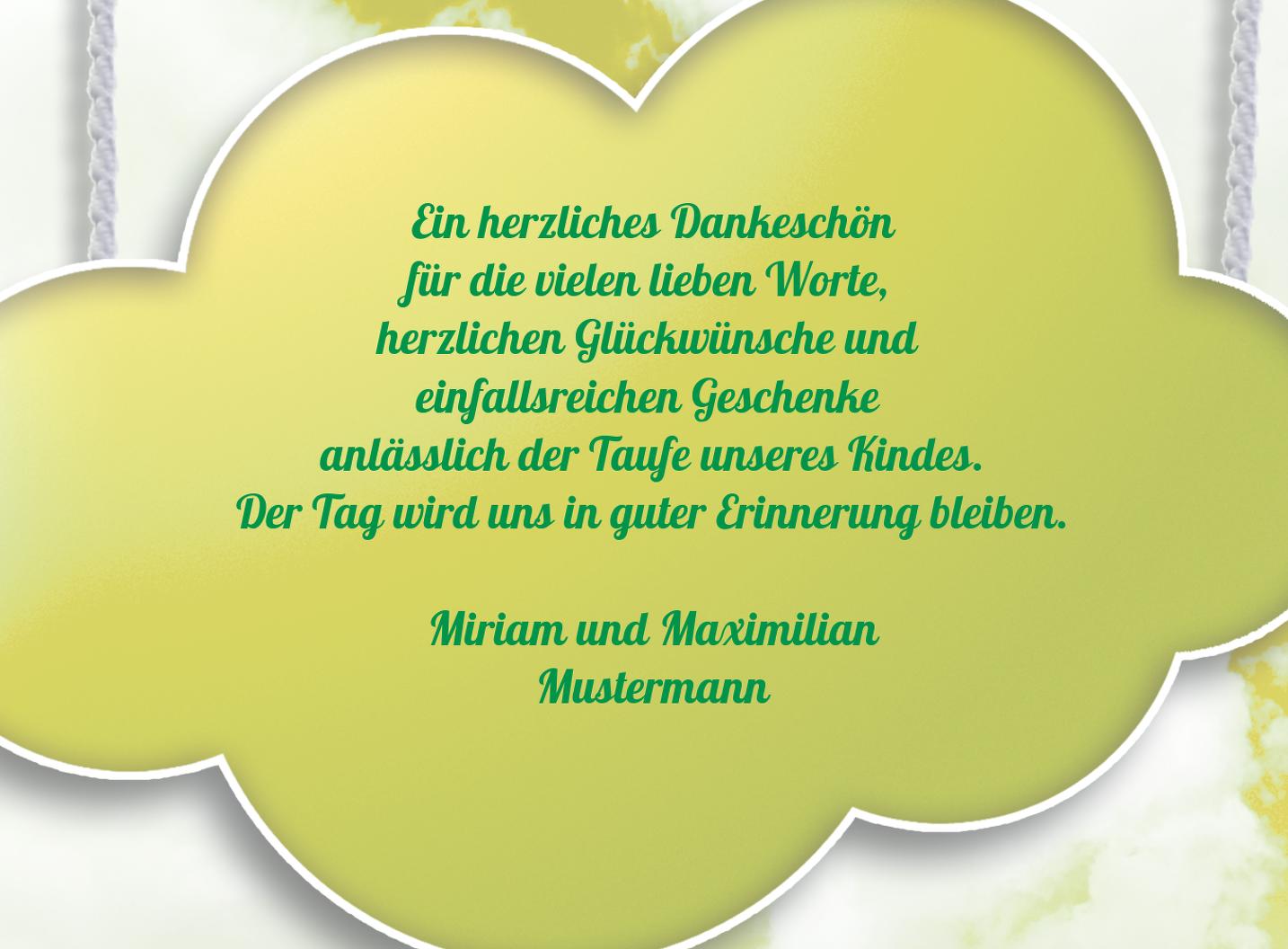 Taufe Dankeskarte Fluffy Cloud selbst gestalten!
