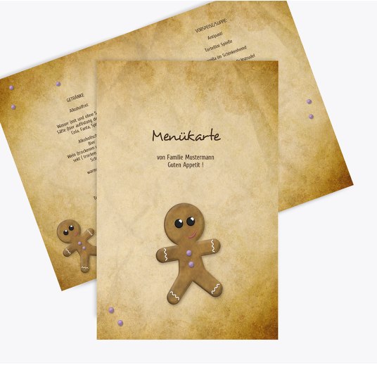 Menükarte Lebkuchenmännchen HellgrauLila 148x210mm
