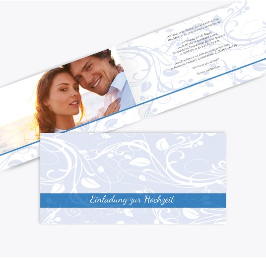 Hochzeit Einladung Blättertraum Blauheller 215x105mm