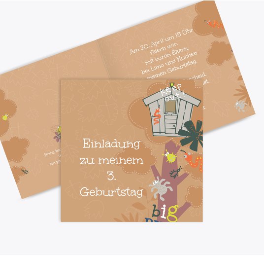 Geburtstagseinladung Dschungel BeigeOrange 145x145mm