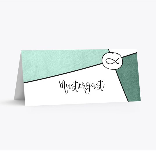 Tischkarte geteilte Vielfalt TürkisGrauMatt 100x44mm