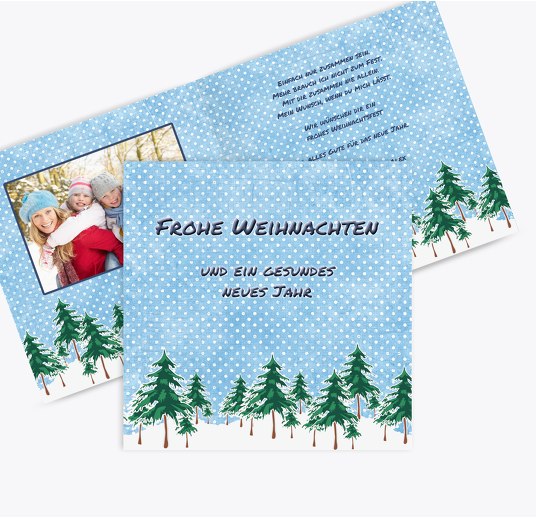 Foto Grußkarte Schneewald Blau 145x145mm