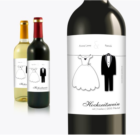 Hochzeit Flaschenetikett dress and suit Weiß 90x120mm