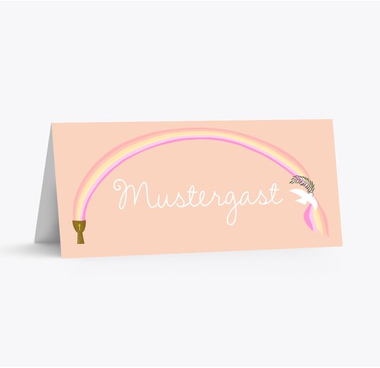 Kommunion Tischkarte Regenbogen OrangehellRot 100x44mm