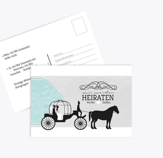 Antwortkarte Kutsche PastellHellTürkis 148x105mm