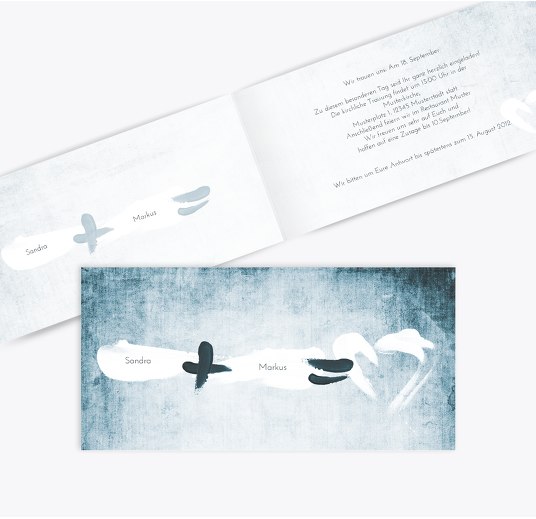 Hochzeit Einladung Du + Ich = Liebe DunkelgrauBlau 215x105mm