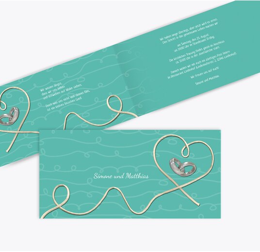 Hochzeit Einladung erfüllte Liebe AquaTürkis 215x105mm