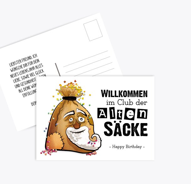 Glückwunschkarte zum Geburtstag Sack