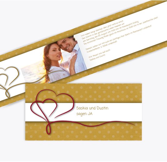 Hochzeit Einladung Gepunktet OckerGelb 215x105mm