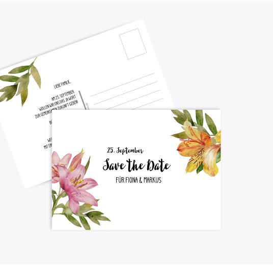 Save-the-Date Blumendeko Weiß 148x105mm