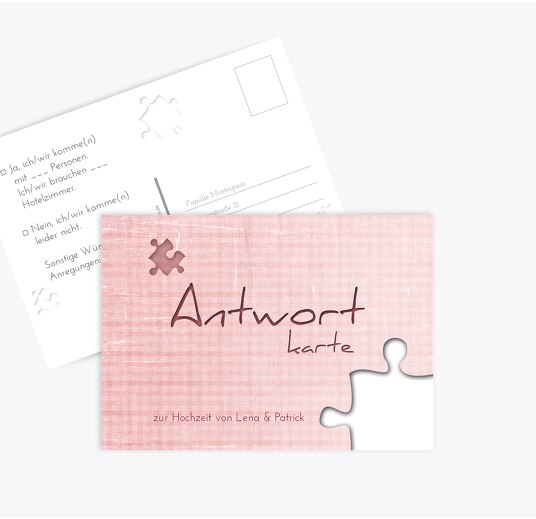 Hochzeit Antwortkarte Puzzle PastellHellRot 148x105mm